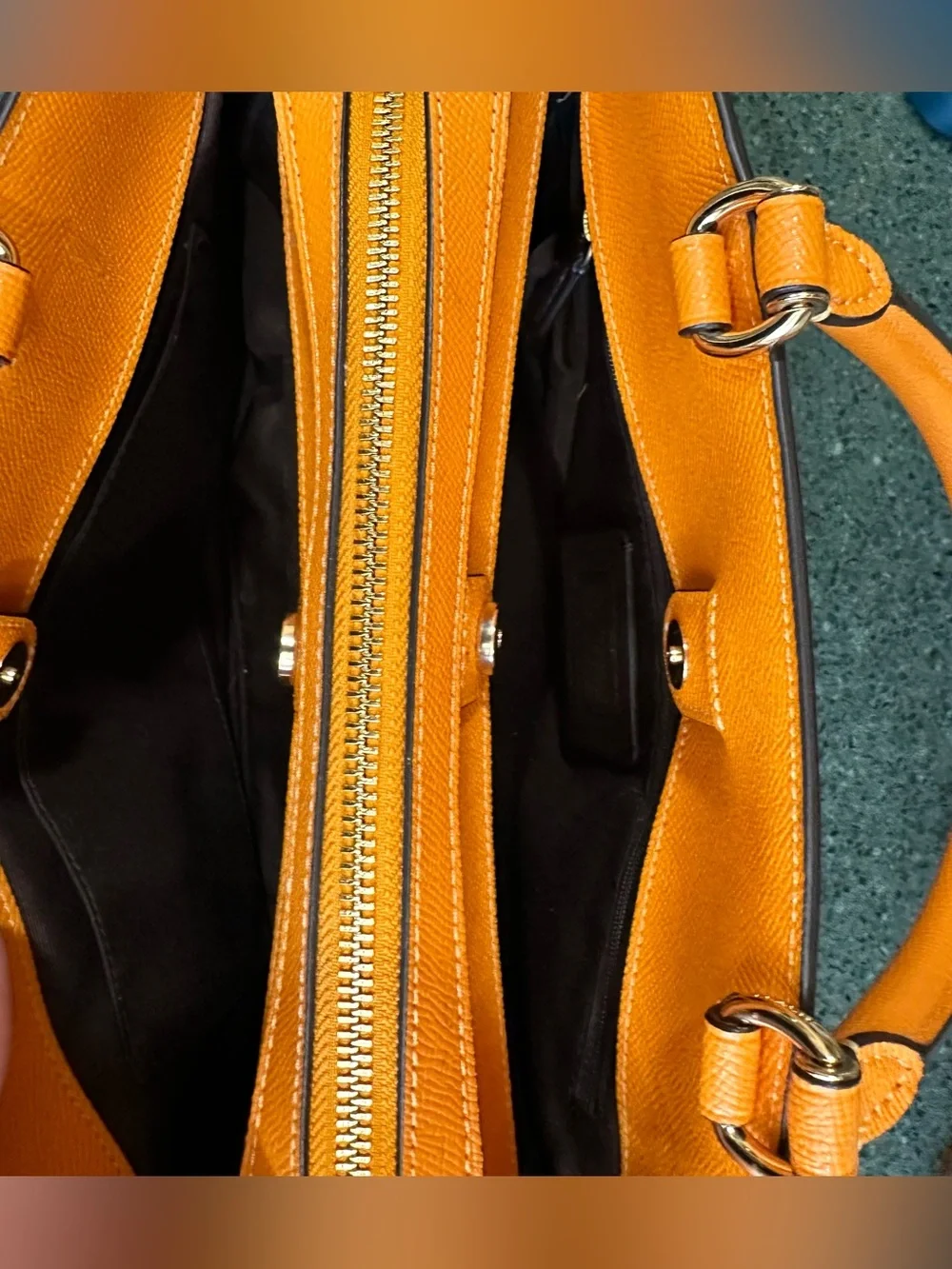 Coach Lillie Carryall Satchel Sunbeam Bright Orange Crossgrain Leather Bag EXC